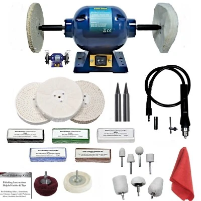 375W Bench Grinder With Metal Polishing Kit 6" x 1/2" + Flexible Drive Shaft Kit - Image 1 of 4