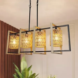 Rattan Pendant Lights Kitchen Island, 4-Lights Kitchen Island Lighting, Boho ... - Picture 1 of 7