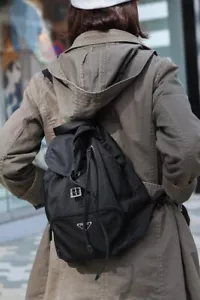 Vintage PRADA Backpack Bag Sport Nylon Drawstring Black - Picture 1 of 19