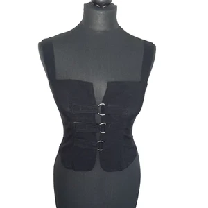 Miss Selfridge Black Crop Top D Ring Buckle straps UK 6-10 *in exc cond* 90s vtg - Picture 1 of 24