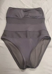 Victoria Secret one piece sheer striped black strapless Swimsuit Medium - Picture 1 of 3