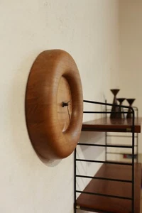 True Vintage Large Teak Wall Clock 60s Décor Object Danish Modern - Picture 1 of 8