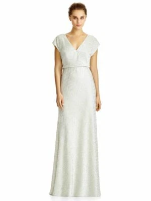 Vestido maxi JENNY YOO prata esmagamento texturizado metálico Soho glamour gola V 14 JY525 - Imagem 1 de 4