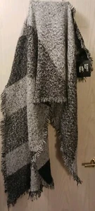 Blanket Wrap Dress Head Throw Shawl Black Grey White Soft 5.5' × 2' - Picture 1 of 5