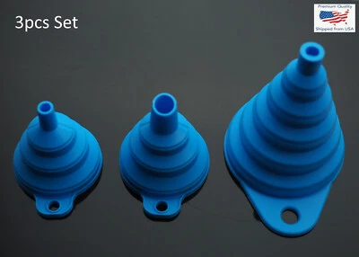 Juego de 3 piezas embudo plegable azul goma silicona plegable transferencia de líquido de agua Foto 1 de 4