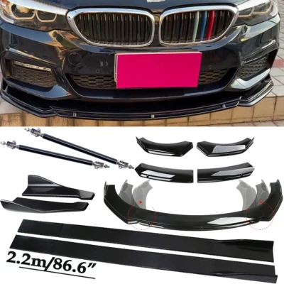 For BMW F10 535i 550iFront Bumper Lip Spoiler+Side Skirts Rear+Glossy Black Foto 1 de 4