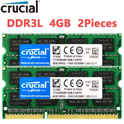 Crucial 8GB Kit 2 x 4GB DDR3L 1600MHz PC3L-12800 Laptop RAM Sodimm Memory 1.35V - Image 1 of 4