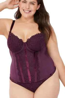 Cacique Lane Bryant Púrpura Terciopelo Ribete Encaje 1 Pieza Corsé/Ropa de Dormir Talla 38DDD Foto 1 de 4