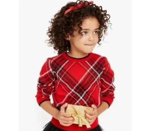 Charter Club Girls 5 Ravishing Red Combo Plaid Family Sweater NWT AA75 - Picture 1 of 6