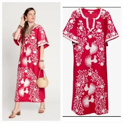  FRANCES VALENTINE 红色和白色 Katy 孔雀长衫长裙 尺寸 6 无口袋 — 第 1/4 张图片