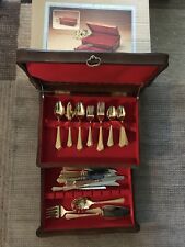 Gold Silver Flatware Set and Wooden Chest