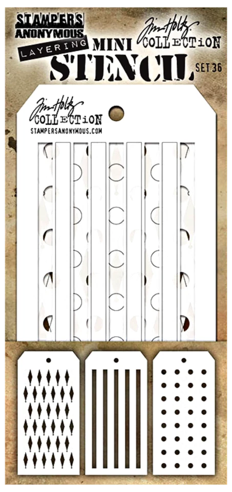 Набор мини-трафаретов Tim Holtz для наслоения бриллианты, линейные полосы и горошек - Изображение 1 из 1