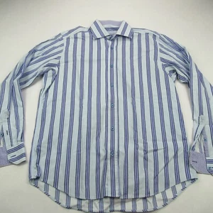 Bugatchi Uomo Shirt Mens Medium Long Sleeve Casual Stripes Flip Cuff Designer - Picture 1 of 9