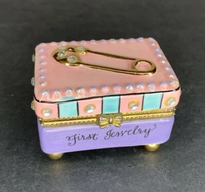 Vintage Mud Pie “First Jewelry” Box For Baby Girl Ceramic Keepsake Trinket - Image 1 of 4