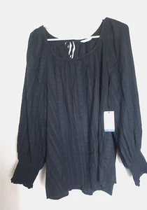 Terra & Sky Women Top 3X Black Blouse scoop Neck Long Sleeve Pullover NWT - Picture 1 of 4