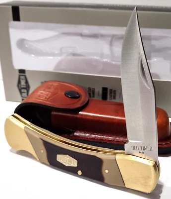 Schrade Old Timer Cave Bear Lockback Skinning Knife + Leather Belt Sheath - Image 1 of 4