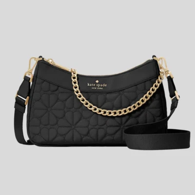 全新 Kate Spade Flower 绗缝织物 可调式斜挎包 黑色 R$349 — 第 1/4 张图片