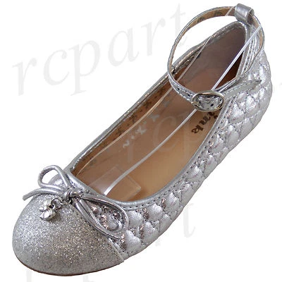 Nuevo Niña Niños Plata Zapatos de Vestir Hebilla Cierre Cómodo Informal Baile Formal Foto 1 de 4