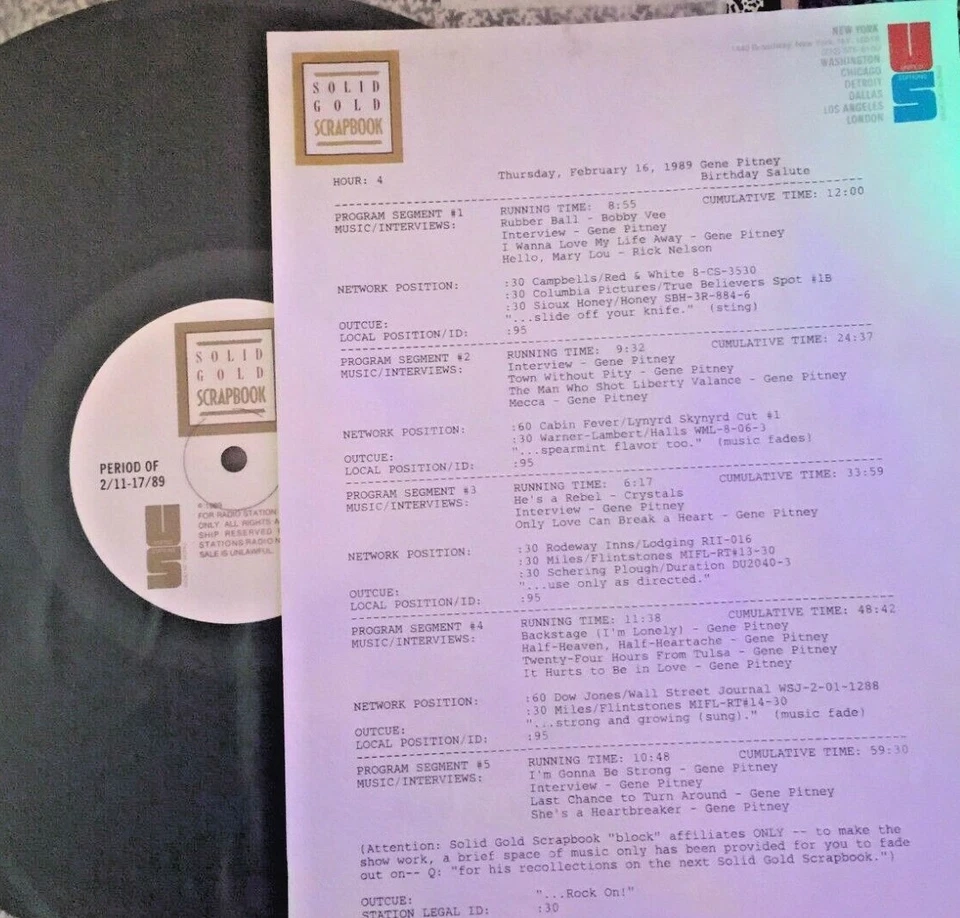 2/16/89 SOLID GOLD SCRAPBOOK GENE PITNEY SALUTE, 4 GENE PITNEY INTERVIEWS - Image 1 of 1