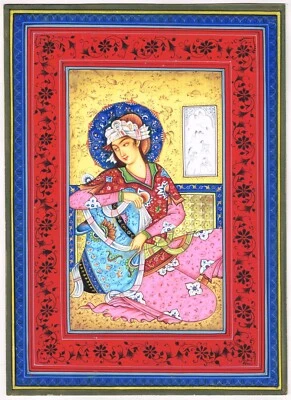 Peinture Miniature Persane Femme Art Persan Sur Papier Pour Mur 7x10 Pouces - Photo 1/4