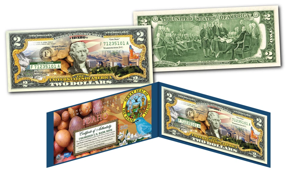 Billete de $2 de curso legal genuino IDAHO EE. UU. en honor a los 50 estados de Estados Unidos Foto 1 de 1
