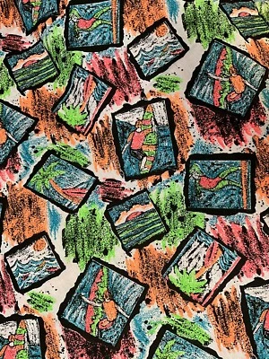 Vtg 90s Zany Zoo Fabrics Inc. NEON Surfboards Palm Trees 62”x 3+yds” Cotton - Image 1 of 4