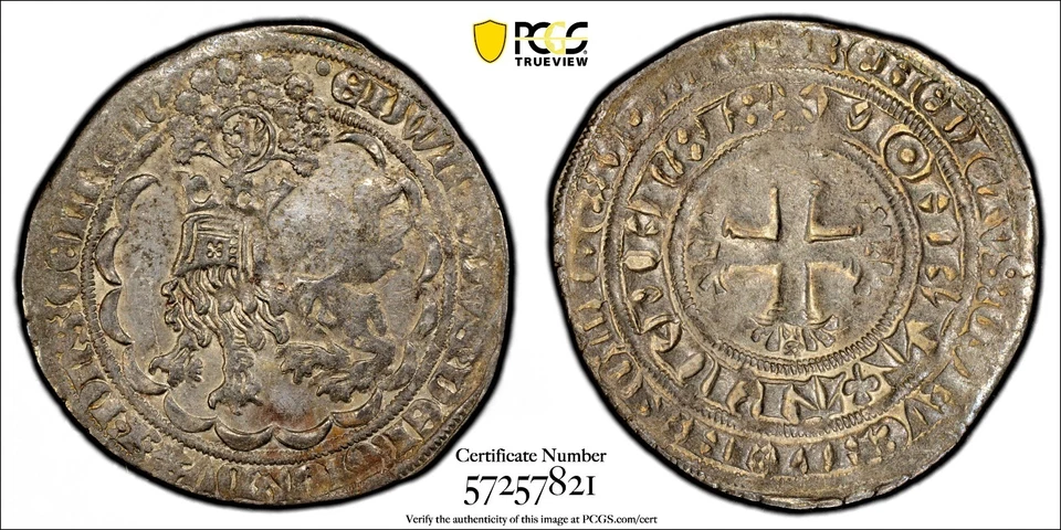 Netherlands Gelderland Edward 1361-1371 Silver Double Groot PCGS AU53 TOP GRADED - Image 1 of 4