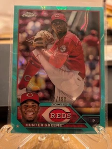 2023 Topps Chrome Hunter Greene Aqua Green RayWave Refractor Reds #40 117/199 - Picture 1 of 2