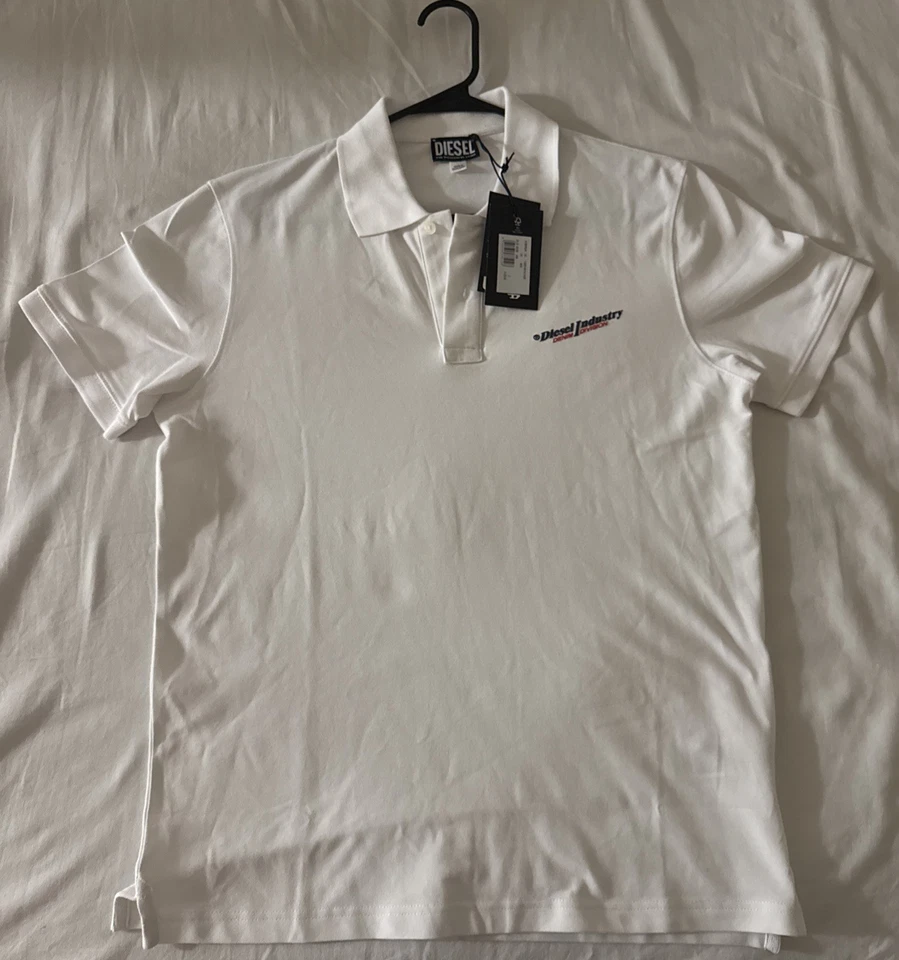 Diesel T-Smith Polo Shirt White Stretch Short Sleeve Logo Men’s Size L. A6