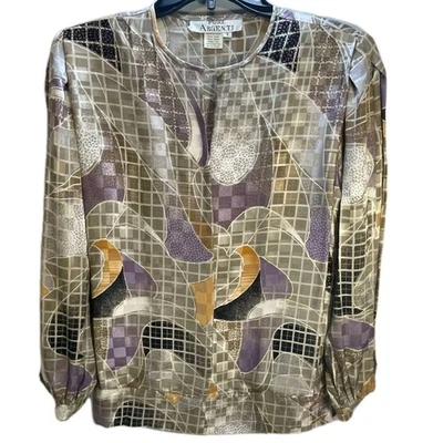 Vintage Argenti 100% Silk 2-piece skirt Suite Size 6 retro 80's Multi Geo Pocket - Image 1 of 4