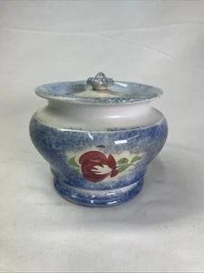 Adams Rose British Spatterware Spongeware Antique Lidded Sugar Dish - Picture 1 of 22