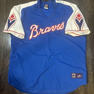 Camiseta deportiva Atlanta Braves Majestic - 1974 Cooperstown para hombre azul retroceso visitante 3XL Foto 1 de 4
