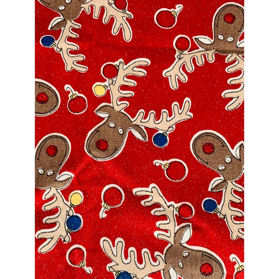 Christmas Moose Fabric Sewing Quilting Sparkles Ornaments Red Rudolf Reindeer - Image 1 of 4