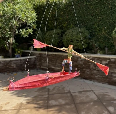 Sarena Mann Paper Mache Art Mobile Dancing Flying Fairy Lady Rowing Boat 2005 - Image 1 of 4
