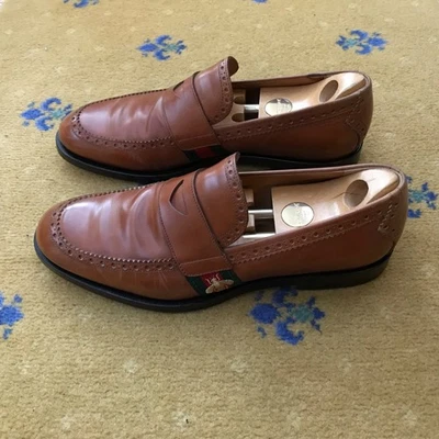 Gucci Leather Penny Tan Bee Green Red Web Shoes Loafers Mens US 10 UK 9.5 43.5 - image 1 of 4