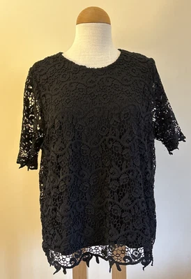 Blusa Lujosa Philosophy Negra Transparente Encaje Cuello Redondo Manga Corta Talla XL NUEVA CON ETIQUETAS Foto 1 de 4