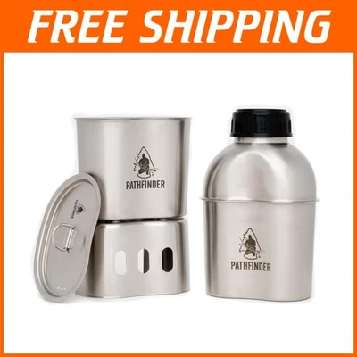 Lightweight Stainless Steel Canteen and Nesting Cup Set for Outdoor Cooking - Image 1 of 4