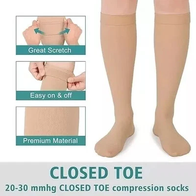 Medical Compression Socks for Women & Men Varicose Veins Fatigue Flight Travel - Image 1 of 4