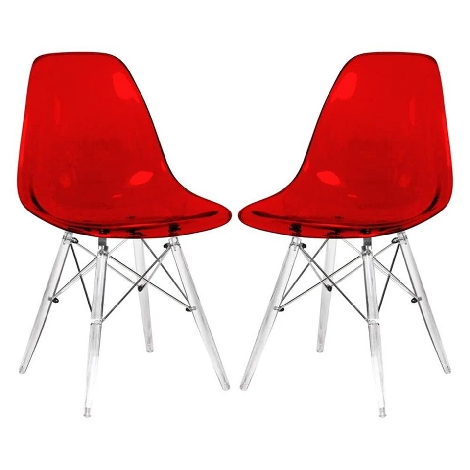 LeisureMod Dover Molded Set of 2 Side Chair With Acrylic Base EPC19TR2
