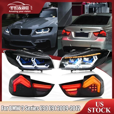 Full LED Headlights+Taillights For 2009-2012 BMW 3-Series E90 Halogen Headlamps Foto 1 de 4