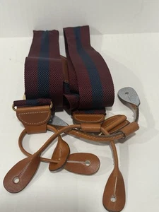 Tirantes Brooks Brothers Borgoña/Azul Marino Rayas Cuero Botón Usado - Imagen 1 de 4