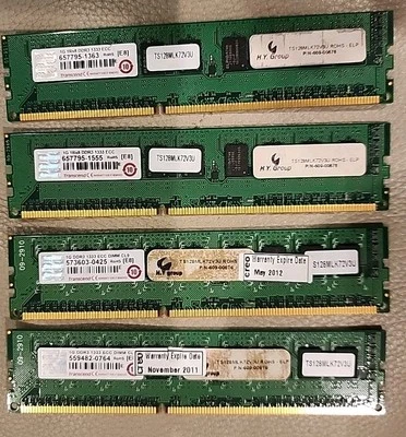 LOT OF 4 PCS TRANSCEND TS128MLK72V3U 1GB Memory 1333 MHz, DDR3 CREO - Image 1 of 3