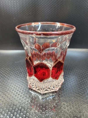 Steimer Glass Co EAPG Ruby Stain & Gold Gild Diamond Tumbler (AKA Chicken Wire) - Image 1 of 4
