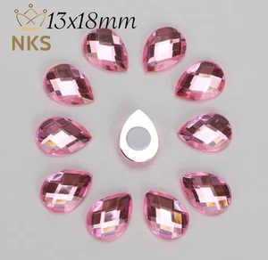 25 x pink Glue on Flat Back Teardrop Crystals, Pear Shape Rhinestone 13x18 - Picture 1 of 4
