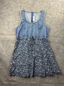 90s Casual Corner Denim Floral Tie Scoop Neck Sz (6? SEE) VTG Mini Dress Western - Picture 1 of 6