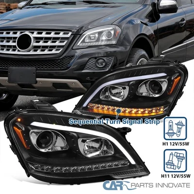 Fits 2009-2011 Benz W164 ML350 Projector Headlights LED Sequential Signal Black Foto 1 de 4