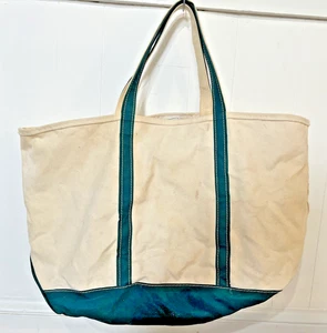 Vintage LL BEAN Boat & Tote Huge XL 26" Wide Natural Canvas Bag w/ Green Trim - Picture 1 of 16
