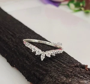 Sterling Silver Chevron Ring: Cubic Zirconia Tiara Wedding Band - Picture 1 of 1