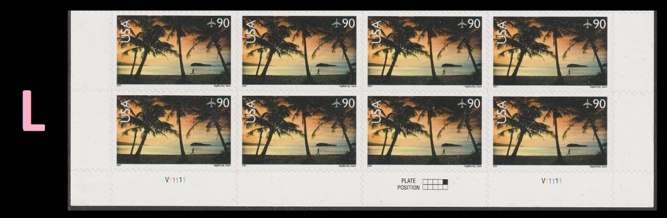 US C143 Airmail Hagåtña Bay Guam 90c plate block 8 L MNH 2007 - Image 1 of 1