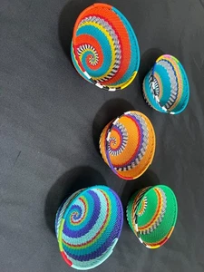 Set of 5 hand-weave South African wire basket 5" X 2.5" African Art Deco - Picture 1 of 10